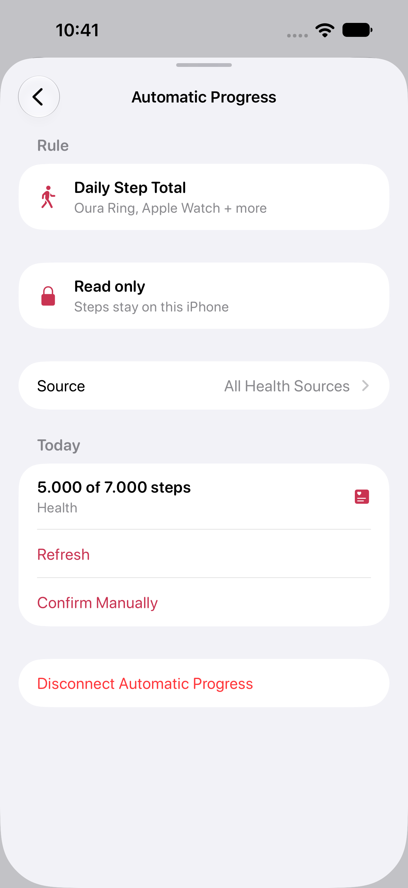 A walking habit connected to Apple Health in BauBau